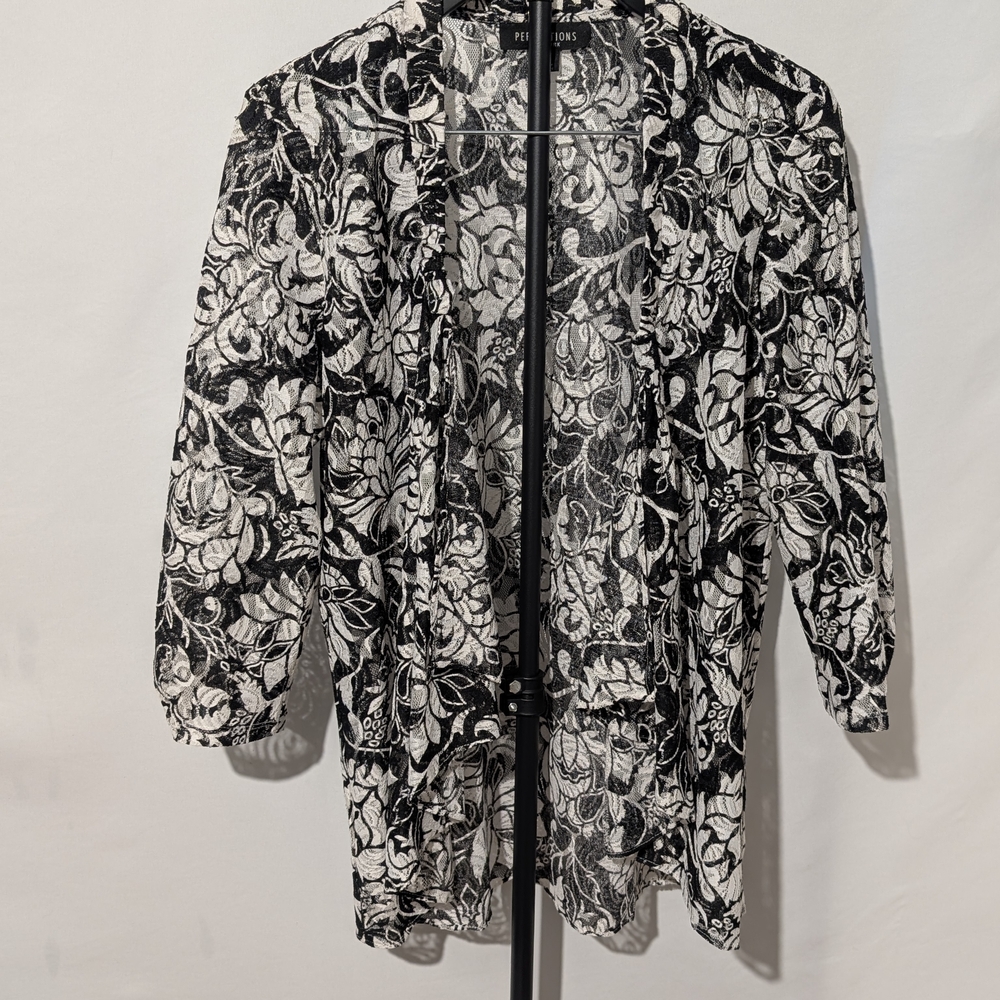 Perceptions Floral Lace Cardigan & Tank Set Black White Size 12